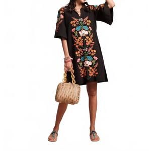 NEW FRANCES VALENTINE charming caftan mini in botanical bash black